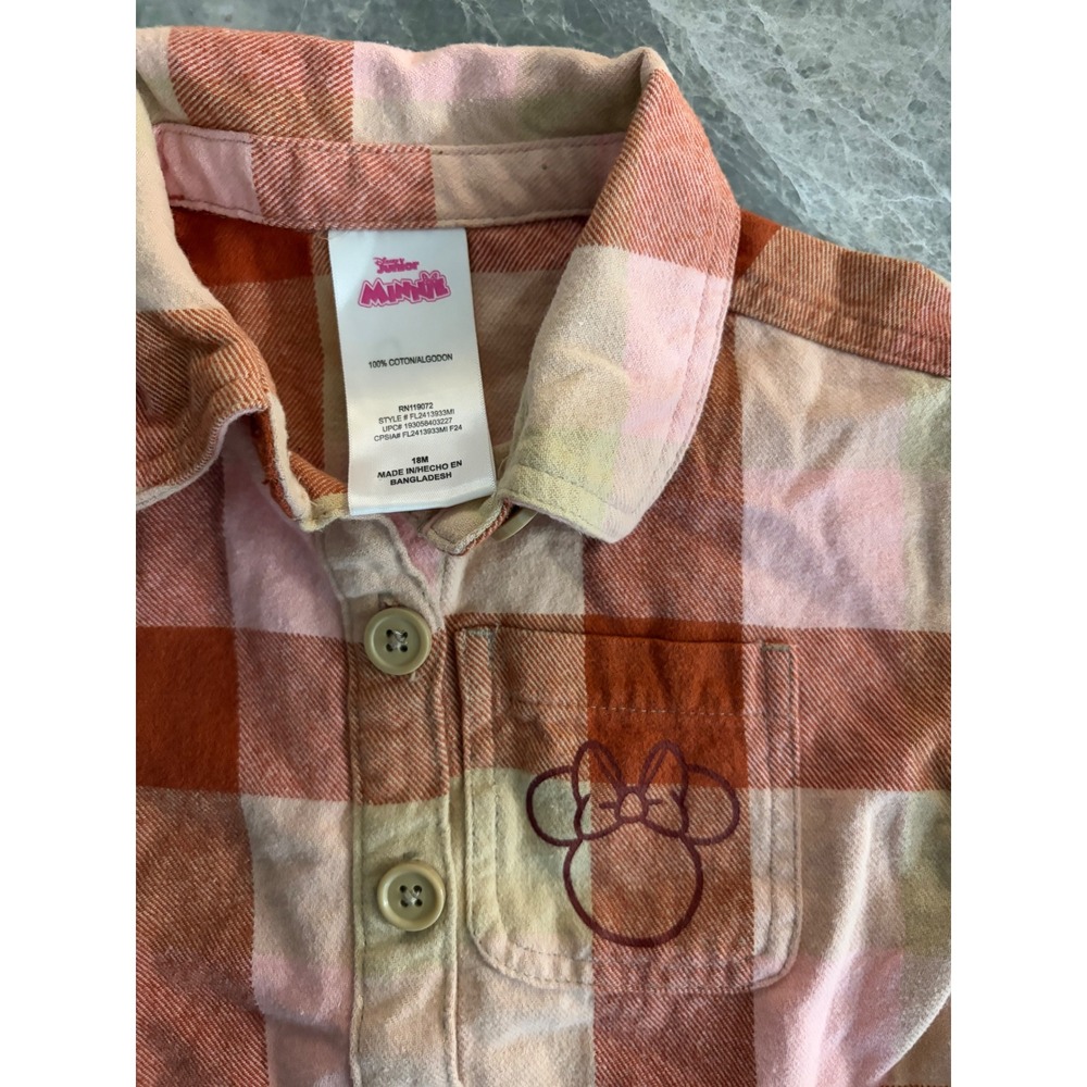 Kids Flannel Shirt 18M Pink Orange Disney Minnie Mouse - Picture 3 of 3